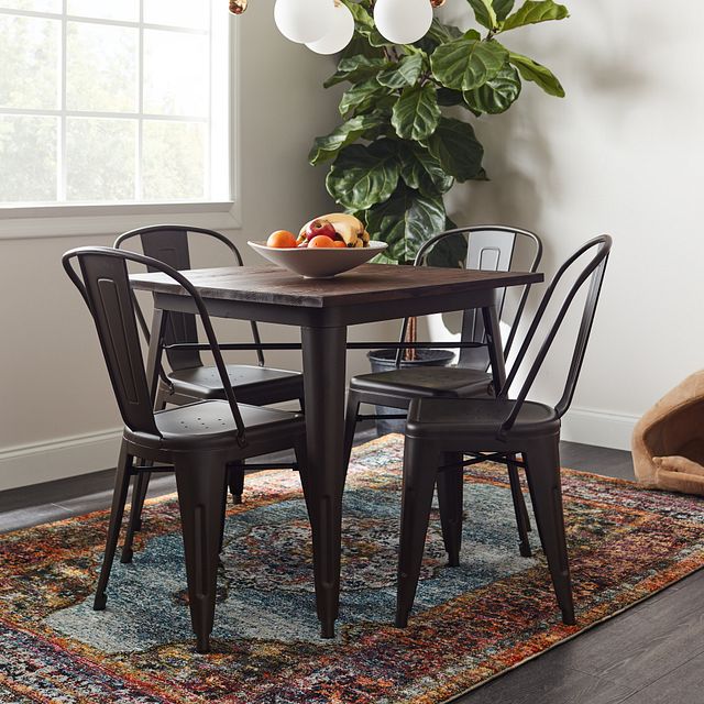 Harlow Dark Tone Square Table & 4 Metal Chairs (3)